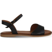 Bueno Shoes Siyah Khv-Bej Deri Kadın Düz Sandalet 01WA5704 01WA5704