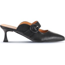Bueno Shoes Siyah Deri Kadın Topuklu Terlik 01WA1301 01WA1301