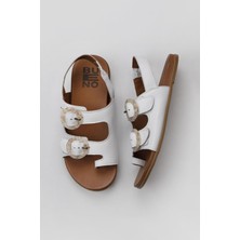 Bueno Shoes Beyaz Deri Kadın Parmak Arası Sandalet 01WU4223 01WU4223