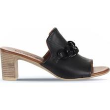 Bueno Shoes Siyah Khv-Bej Deri Kadın Topuklu Terlik 01WU9502 01WU9502