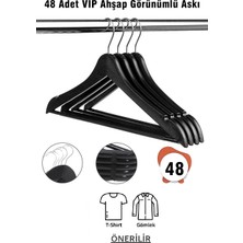 Nelson Ahşap Görünümlü Plastik Askı 48 Adet Elbise Askısı Siyah Vıp