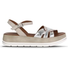 Bueno Shoes Gümüş Parlak Deri Kadın Düz Sandalet 01WE3400 01WE3400