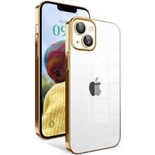 Zore iPhone 14 Uyumlu Kamera Korumalı Renkli Çerçeveli Frms Garaj Kapak-Gold