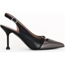 Bueno Shoes Siyah Deri-Çelik Yılan Kadın Topuklu Ayakkabı 33WG7588 33WG7588