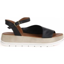 Bueno Shoes Siyah Deri Kadın Düz Sandalet 01WE3401 01WE3401