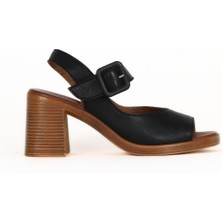 Bueno Shoes Siyah Deri Kadın Topuklu Sandalet 01WE3701 01WE3701