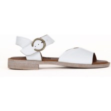Bueno Shoes Beyaz Deri Kadın Düz Sandalet 01WE2802 01WE2802