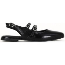 Bueno Shoes Siyah Rugan Deri Kadın Düz Sandalet 01WE1101 01WE1101