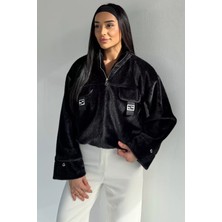 Gülseli Kadın Astarlı Fermuarlı Peluş Ceket P-00018646