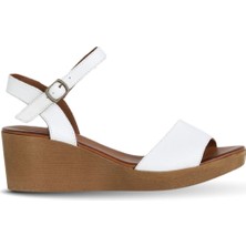 Bueno Shoes Beyaz Deri Kadın Dolgu Topuklu Sandalet 01WE3904 01WE3904