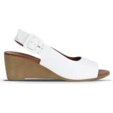 Bueno Shoes Beyaz Deri Kadın Dolgu Topuklu Sandalet 01WE4002 01WE4002