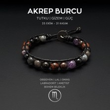 Seven Art Jewelry Doğal Taş Bileklik, El Yapımı Akrep Burcu Bohem Bileklik – Obsidyen, Lal, Oniks, Labradorit, Ametist Taşı Bileklik