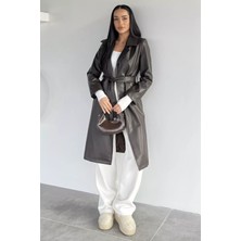 Gülseli Kadın Çift Cepli Bel Kuşaklı Astarlı Suni Deri Trençkot P-00018672