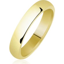Gumush 4 mm Düz Bombeli Gold Gümüş Alyans