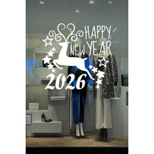 New Jargon Geyik ve Happy New Year 2026 Yılbaşı Süslemeleri Yeni Yıl Vitrin Cam Sticker