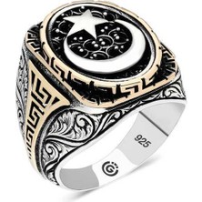 Gumush Gümüş Ay yıldız Oval Erkek Yüzük