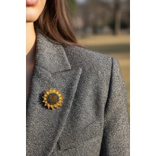 Altın Rengi Taş Detayl Ay Çiçeği Broş (4cm)