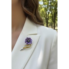 Akrilik Iki Renkli Zarif Çiçek Broş (6cm)