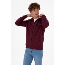 U.S. Polo Assn. Erkek Regular Fit Fermuarlı Kapüşonlu Bordo Örme Hırka 50313719-VR177