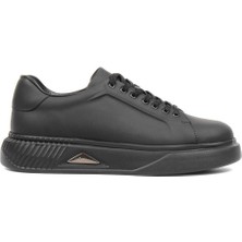 Celal Gültekin Erkek Mat Siyah Bağcıklı Kalın Tabanlı Deri Sneaker