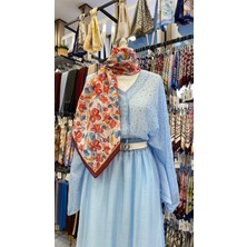 Kuqos Yaz Çiçekleri Eşarp Kırmızı Mavi