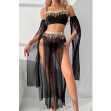 LA VIOR STYLE La Vıor Siyah Pul Aksesuarlı Tül Etekli Kadın Seksi Gecelik