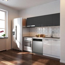 T Designo Antrasit/Beyaz Mutfak Dolabı 200 cm Parlak Laminat Tezgah Dahil Modern Tasarım