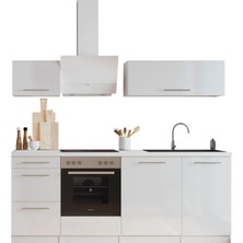 T Designo Beyaz - Almora Hazır Mutfak Dolabı 220CM - Parlak-Beyaz Laminat Tezgah Dahil-