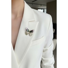 Modex Taşlı Sedefli Kelebek Broş (En:4 cm)