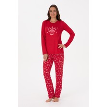U.S. Polo Assn. Kadın Kırmızı Yılbaşı Temalı Pijama Takımı 50318862-VR030