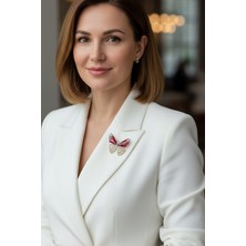 Taşlı Sedefli Kelebek Broş (En:4 cm)