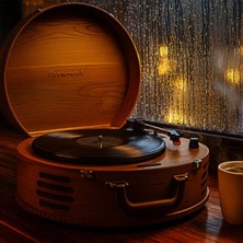 Dünyadan Hediyeler Pikap Crownwell Lion Ahşap Klasik Plak Çalar Bluetooth USB Sd Kart Okuyuculu