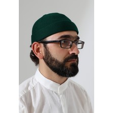 İhvan Yeşil Katlamalı Sade Desen Kışlık Orlon Takke Şapka