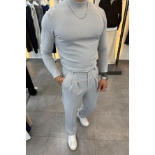 Akçaylar Yarım Balıkçı Pamuk Örme Likralı Esnek Rahat Kumaş Pileli Pantolonlu Takım