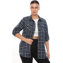 Lady Majestic Büyük Beden Ekose Desenli Simli Rahat Kalıp Kadın Gömlek