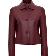 Derimod Beatrix Kadın Bordo Gömlek Yaka Deri Mont 25WGE561347