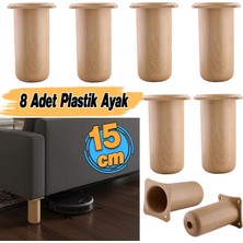 Badem10 ( 8 Adet ) Plastik Liva Kayın Beji 15 cm Mobilya Kanepe Koltuk Yatak Baza Yükseltme Ayağı Ayakları