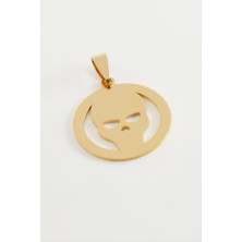 Zero Ds-Derin Kuru Kafa Çelik Kolye Ucu 2,5 Cm-Sarı