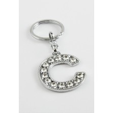 Zero Ds-Derin Gümüş Renkli Taşlı Harf Anahtarlık-C