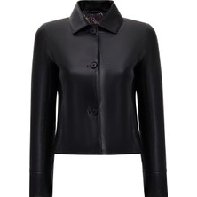 Derimod Beatrix Kadın Siyah Gömlek Yaka Deri Ceket 25WGE56131M