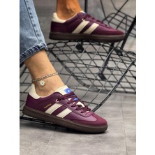 Homiro Bağcıklı Spor Sneaker Ayakkabı-Bordo-Bej Suni Deri Tabanlı Rahat Tasarım
