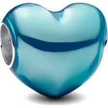 Fubena Açık Mavi Metalik Kalp Gümüş Charm