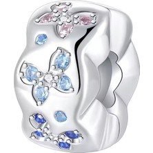 Fubena Renkli Kelebekler Klips Gümüş Charm