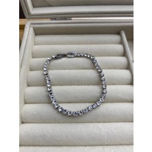 Arasera Çelik Gümüş Renk  Zirkon Taşlı Su Yolu Bileklik