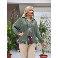 Punta Otantik NC23091 İtalyan Fular Gömlek Triko Bluz Üçlü Takım Haki