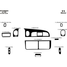 Mars Cockpit Design Hyundai H 100  Konsol-Torpido Kaplama 1998-2004 11 Parça Piano Black