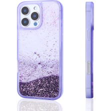 Zore iPhone 16 Pro Uyumlu Kılıf Sıvılı Simli Şeffaf Arka Yüzey Senk Keto Silikon Kapak-Mor