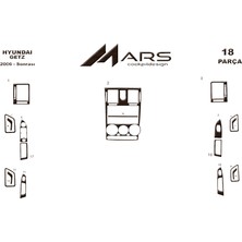 Mars Cockpit Design Hyundai Getz Konsol-Torpido Kaplama 2006-2010 16 Parça Koyu Meşe