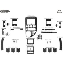 Mars Cockpit Design Mercedes Vito Caravan Konsol-Torpido Kaplama 1996-1999 40 Parça Karbon