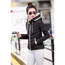 Barbora Kadın Kapüşonlu Kışlık Şişme Mont Polyester Malzemeden Siyah Renkli Uzun Kol